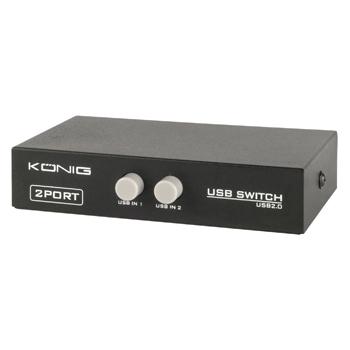USB 2.0 Schakelaar - 2 poorts - König