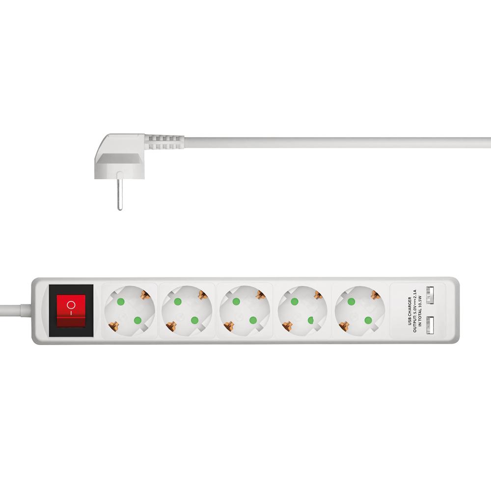 Stekkerdoos 5 Voudig USB Aansluiting 5x Schuko 2x USB Voeding